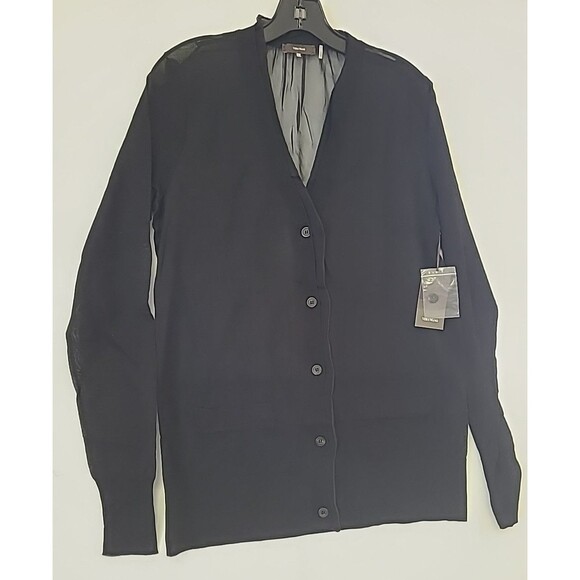 Vera Wang Knit Cardigan w/ Chiffon Back Detail Button Down 100% Cotton L NWT - Picture 4 of 7